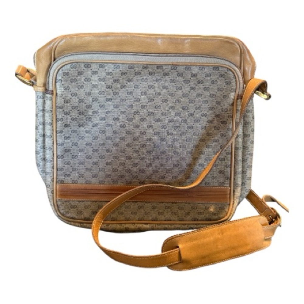 GUCCI VINTAGE, rare brown/tan mini logo unisex messenger/shoulder bag,